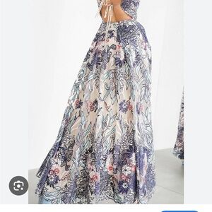 ASOS Blue Pink Floral Evening Gown/Dress